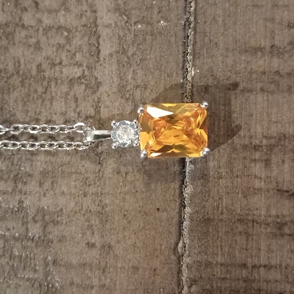 Citrine and cz sterling necklace - Picture 2 of 4